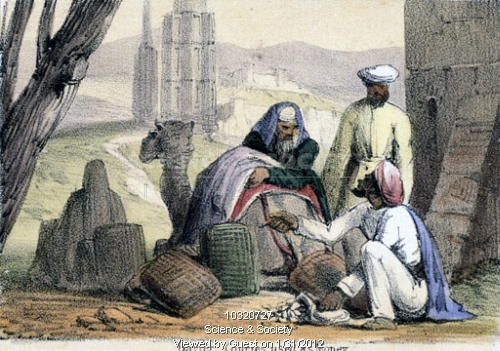 A_print_from_1845_shows_cowry_shells_being_used_as_money_by_an_Arab_trader